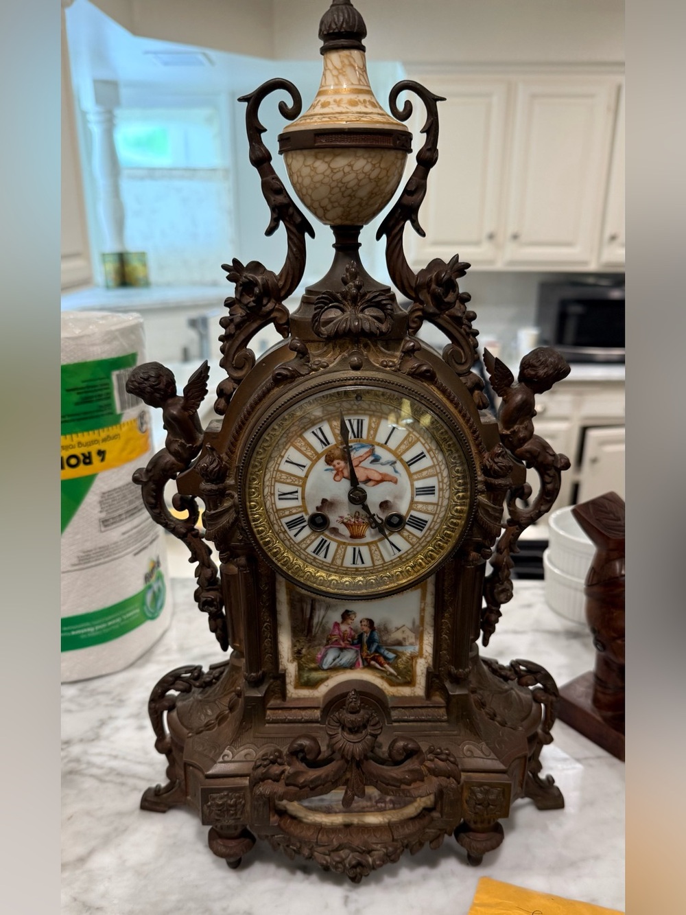 19th-century French ormolu and porcelain-paneled mantel clock